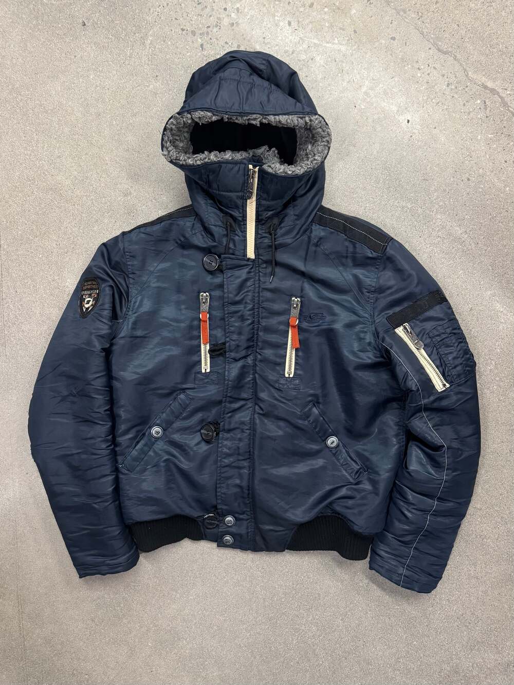 Y2K Vintage Point Zero Faux Fur Hooded Flight Jacket - S